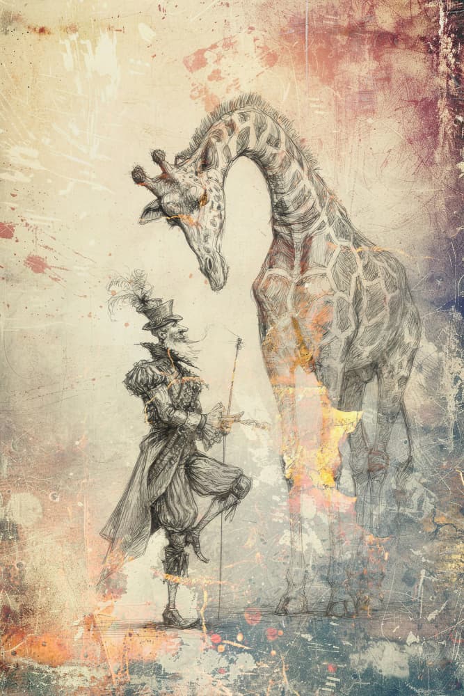Whimsical Giraffe Encounter by Rafal Kulik — canvas wall art