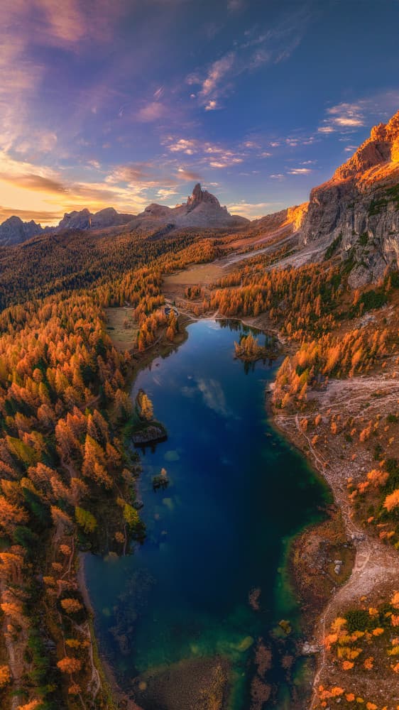 Autumn Mountain Lake Glow by Mei Xu — canvas wall art
