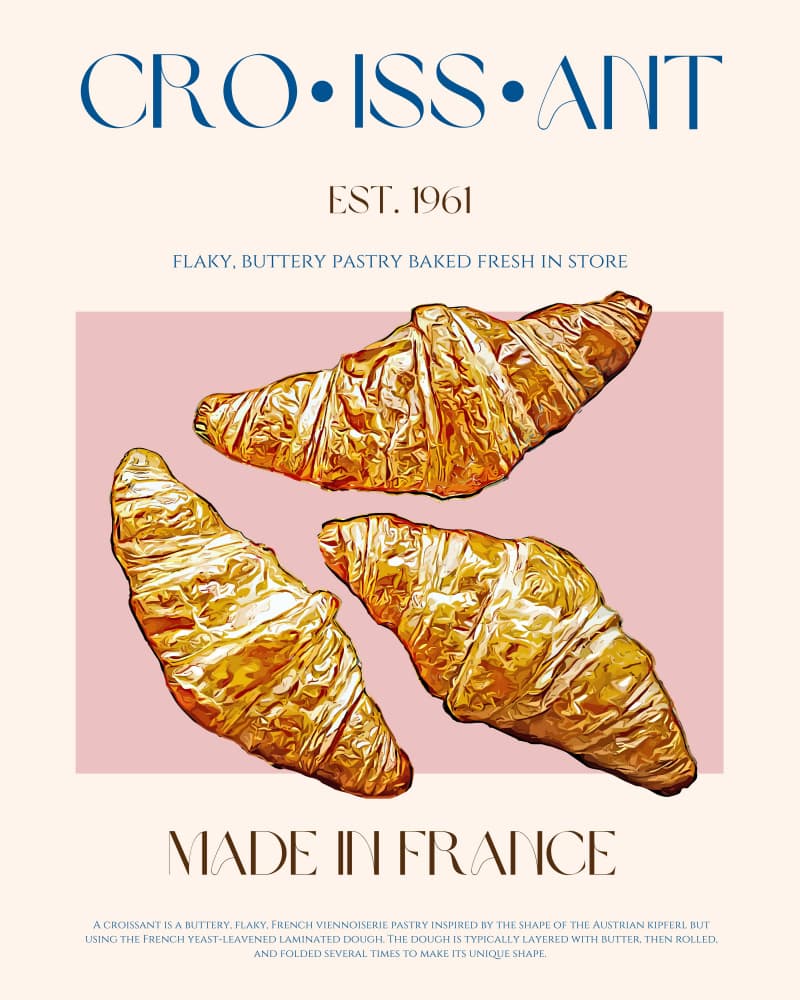 Golden French Croissants by Nazma Khokhar — canvas wall art