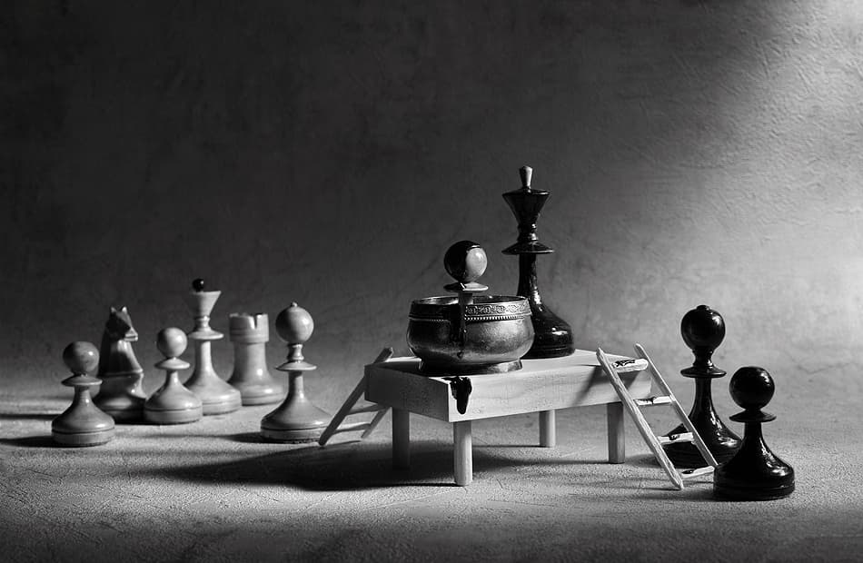 Monochrome Chess Strategy by Victoria Glinka — canvas wall art