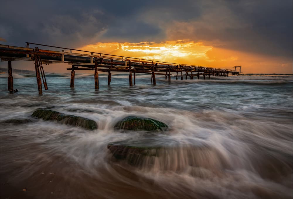 Golden Pier Sunset by Isam Telhami — canvas wall art
