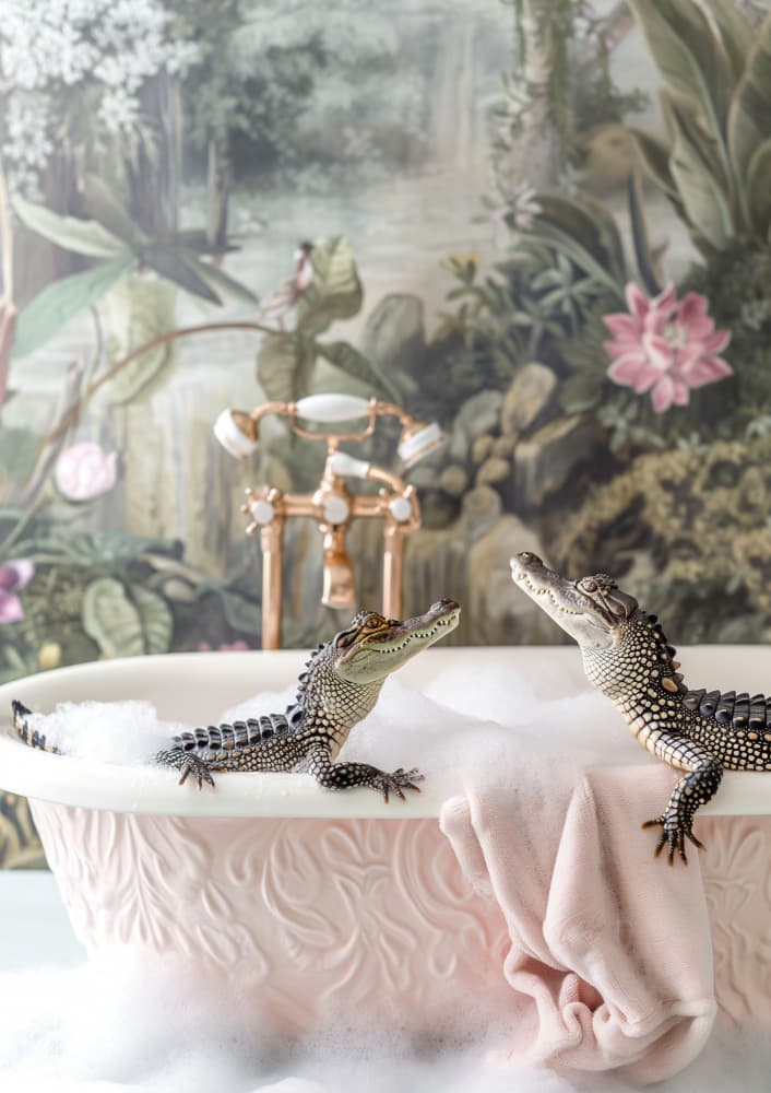 Baby Alligators Bubble Bath by Niky Rahner — canvas wall art