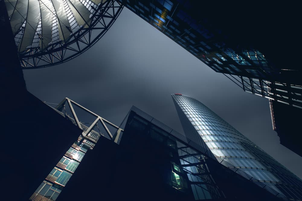 Urban Towers Skyward by Tommaseo Gregorio — canvas wall art