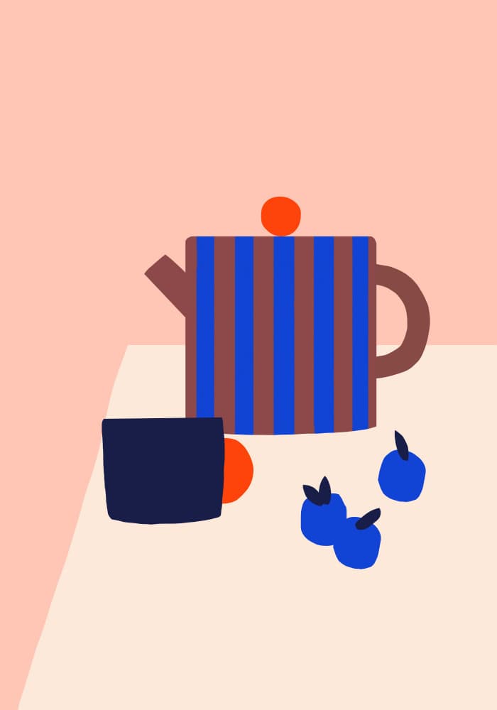 Striped Teapot Blueberries by Maren Gross — canvas wall art