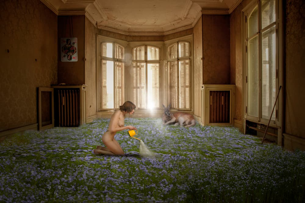 Nude Woman Wildflower Garden by Christine von Diepenbroek — canvas wall art