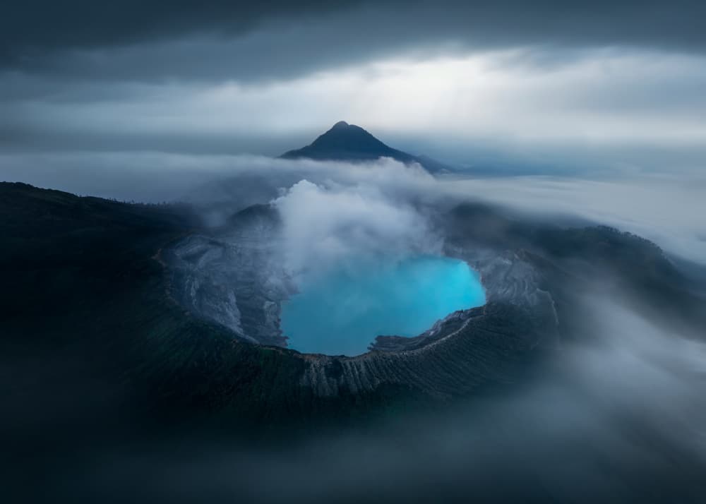 Misty Blue Crater Lake by NingYun Ye — canvas wall art