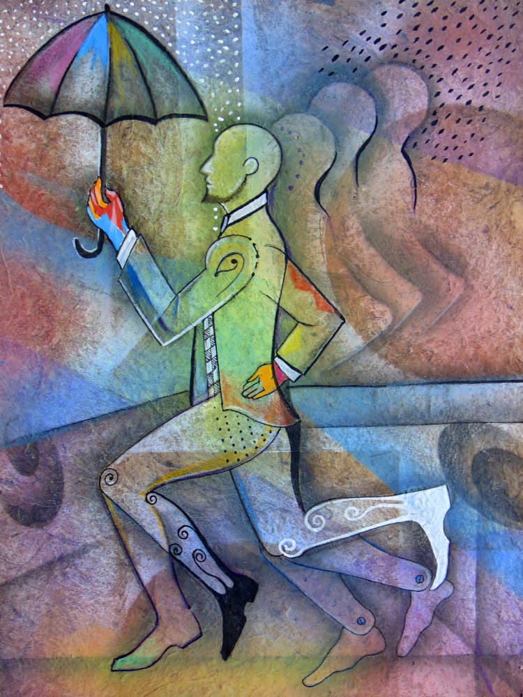 Dynamic Man Running Umbrella by Ricardo Maya — canvas wall art