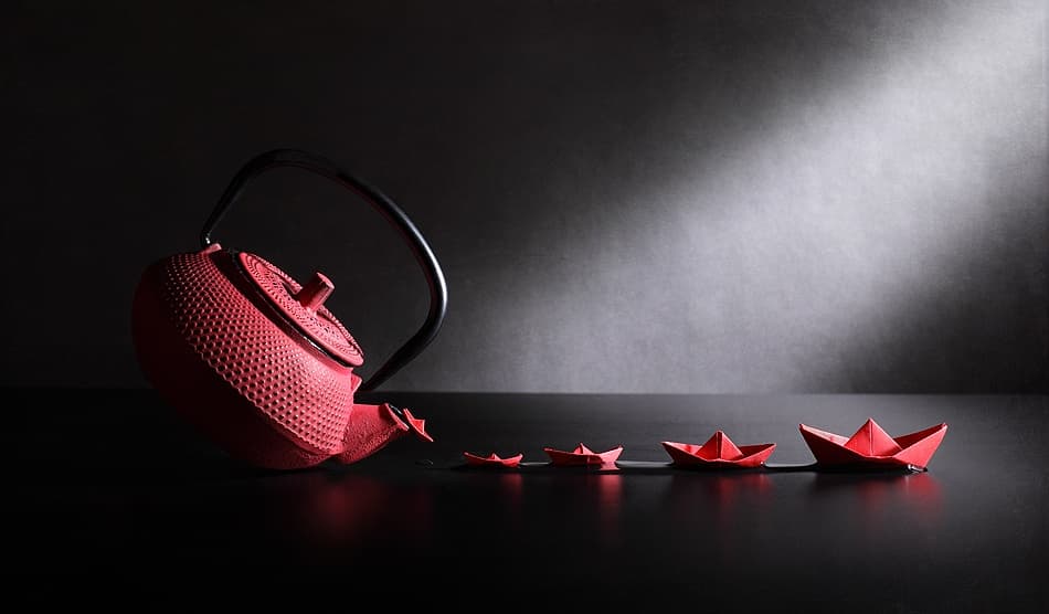 Red Teapot Journey by Victoria Glinka — canvas wall art