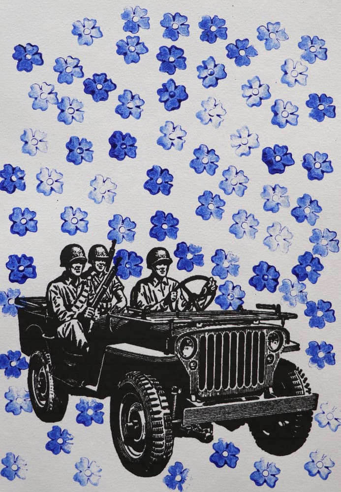 Soldiers and Blue Flowers by Santhosh ch — canvas wall art