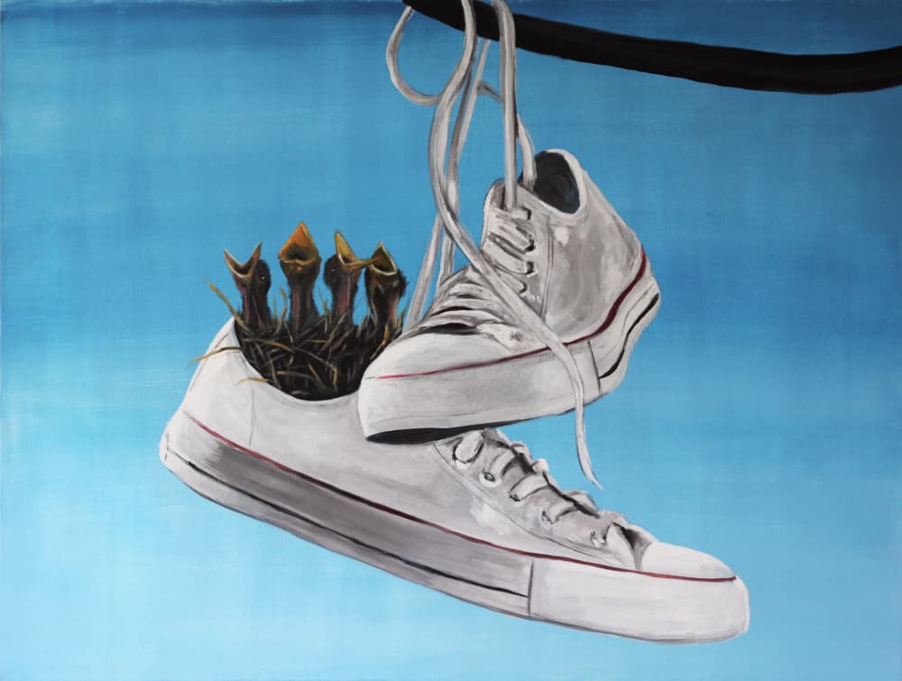 Hanging Sneaker Nest by Gabriel Grecco — canvas wall art