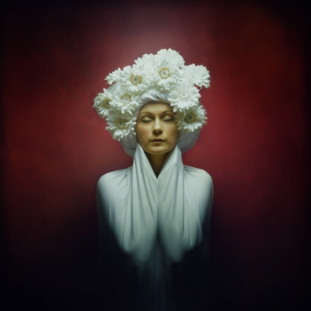 Serene Woman White Flowers by Yaroslav Vasiliev-Apostol — canvas wall art