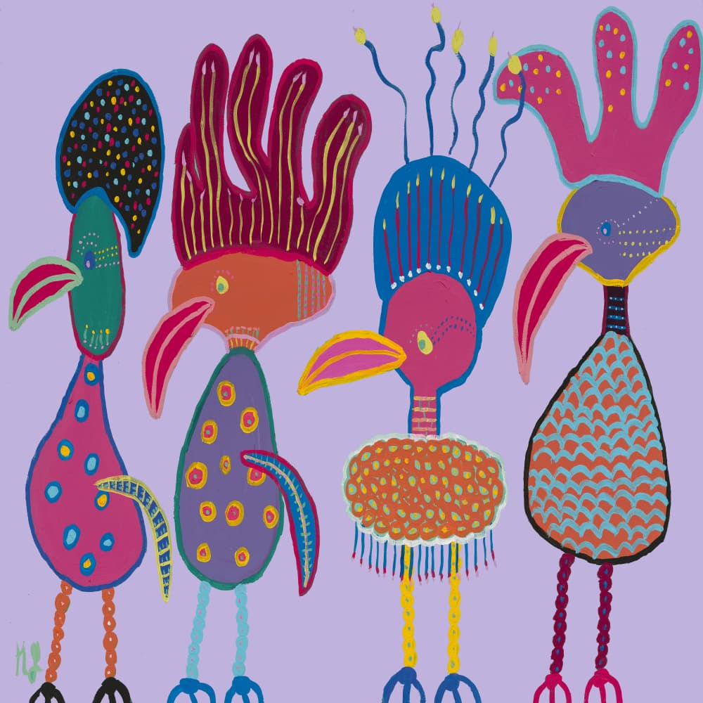 Four Whimsical Birds by Helen Joynson — canvas wall art
