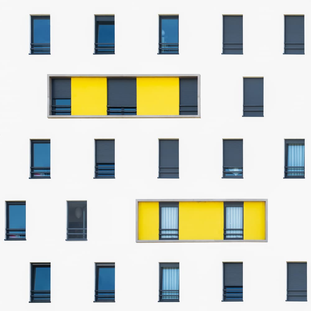 Modern Yellow Facade by Luc Vangindertael (laGrange) — canvas wall art