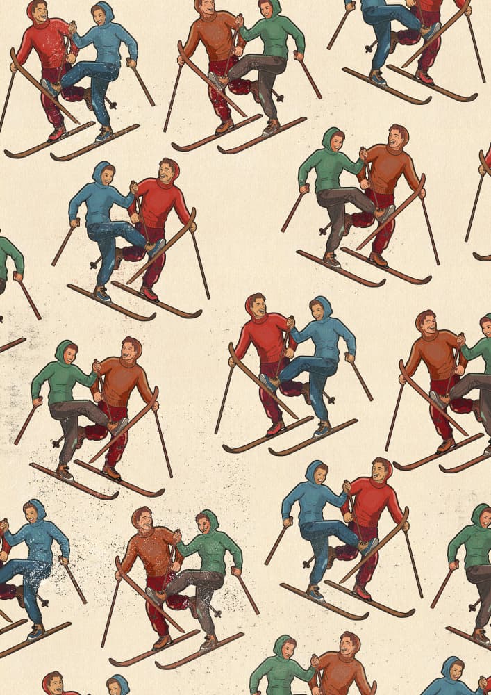 Vintage Skiers Pattern by Nicholas — canvas wall art