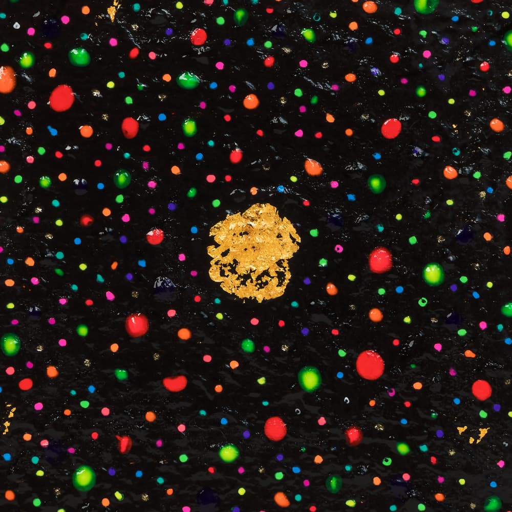 Golden Burst Colorful Dots by Lorenzo A Roe — canvas wall art