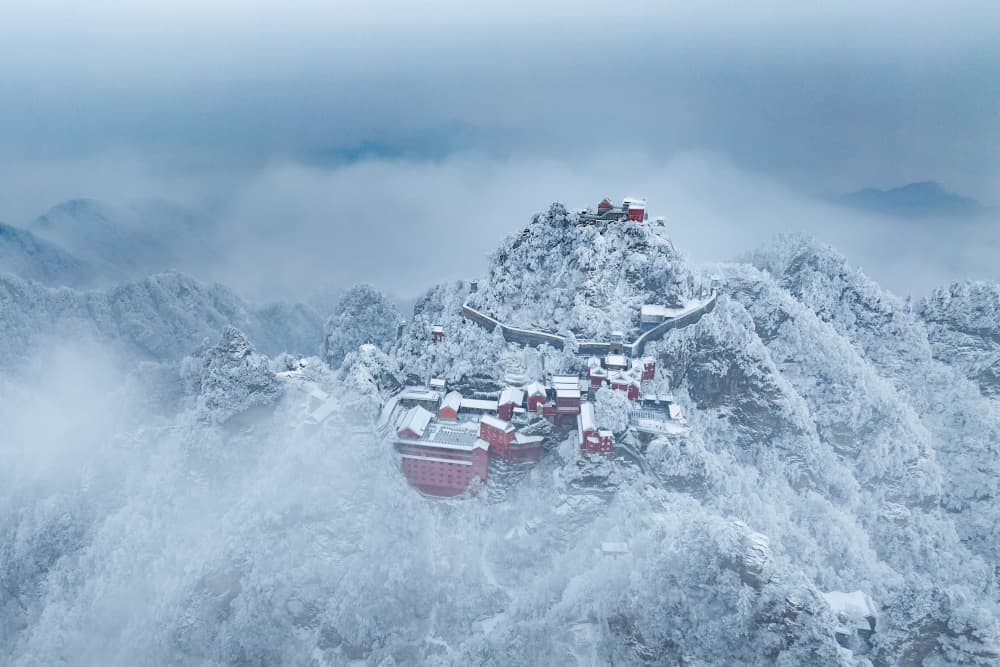 Snowy Mountain Temple by Simoon — canvas wall art