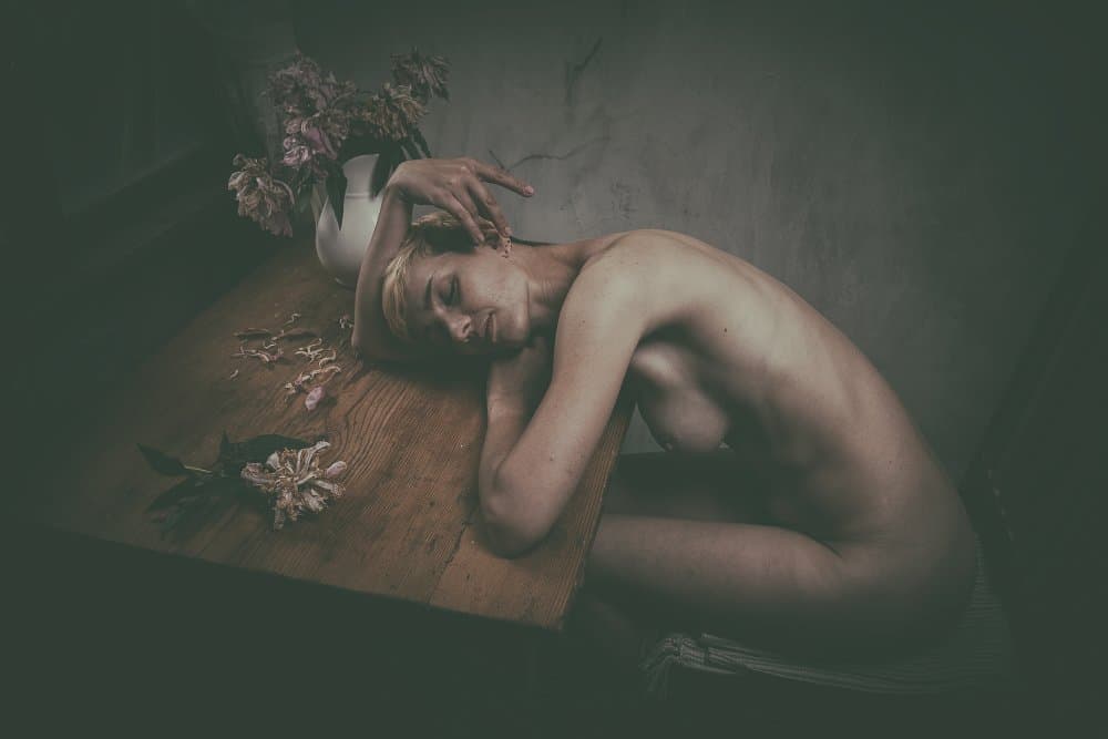 Nude Woman With Flowers by Christian Kurz — canvas wall art