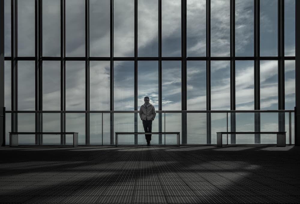 Lone Man Window View by Tomoshi Hara — canvas wall art
