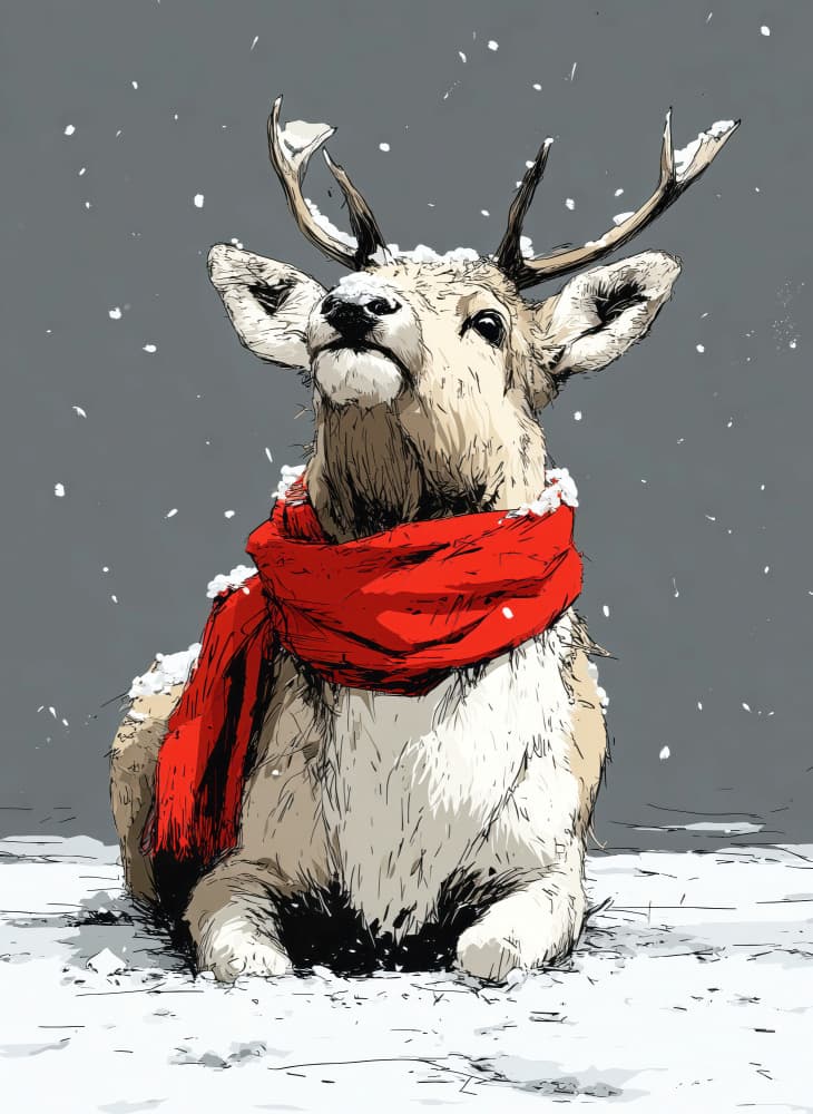 Winter Deer Red Scarf by Justyna Jaszke — canvas wall art