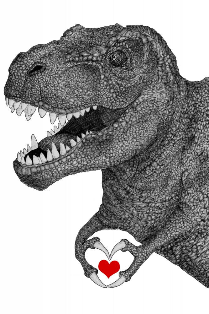 T-Rex Heart Hands by EC Mazur — canvas wall art