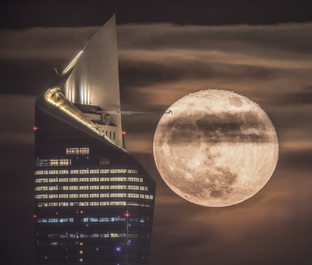 Dramatic Supermoon Skyscraper by Faisal ALnomas — canvas wall art