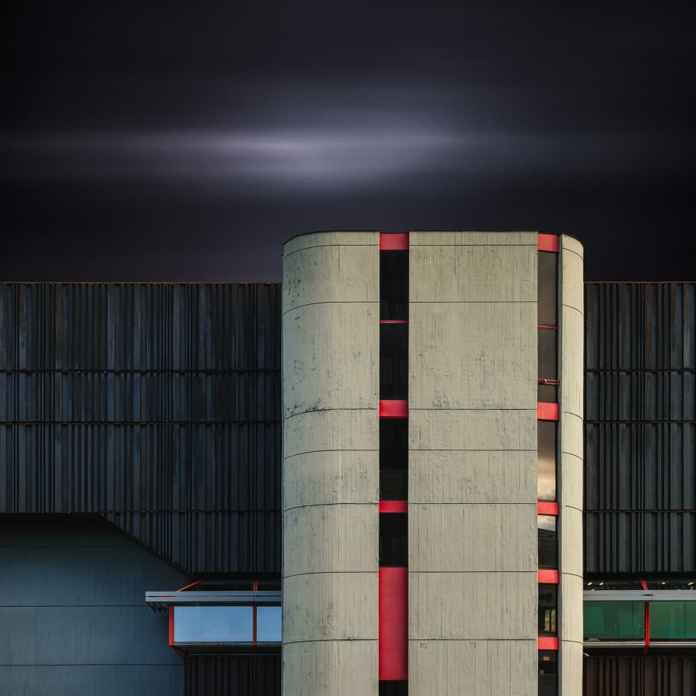 Geometric Red Building by Karol Važan — canvas wall art