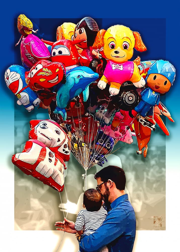 Happy Father Baby Balloons by Osvaldo Russo — canvas wall art