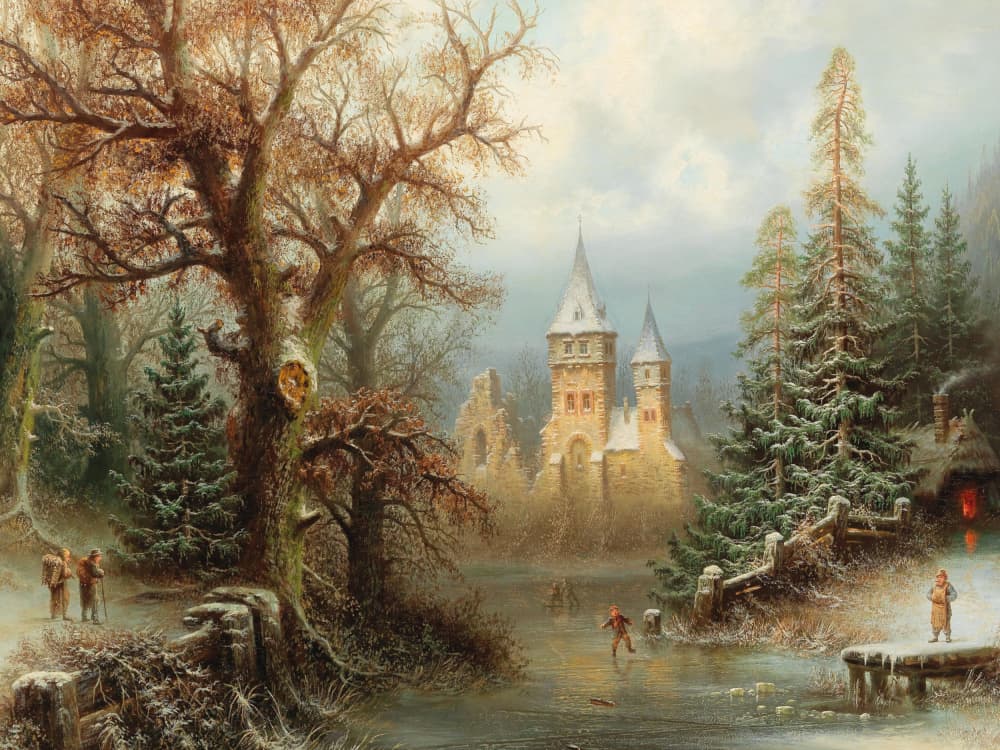 Winter Castle Ice Skaters by Jolly and Dash — canvas wall art