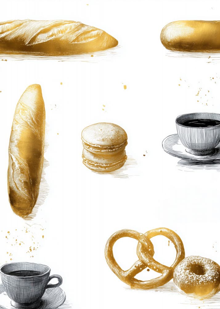 Golden Bakery Essentials by Justyna Jaszke — canvas wall art