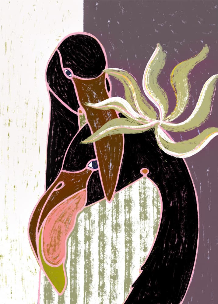 Tender Avian Embrace by Uma Gokhale — canvas wall art