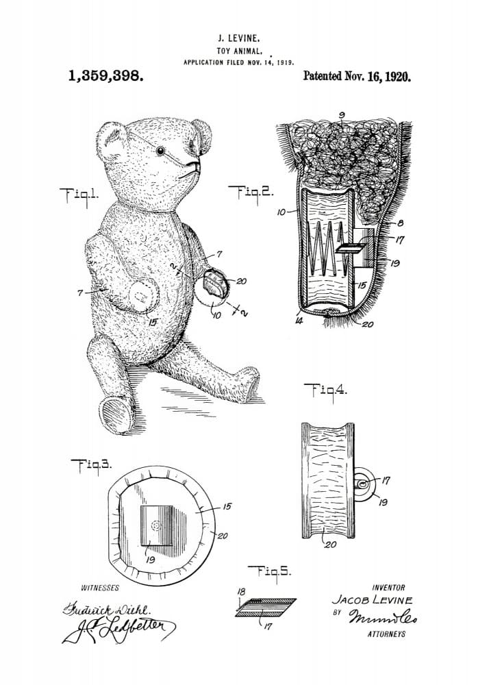 Vintage Teddy Bear Patent by Andreas Magnusson — canvas wall art