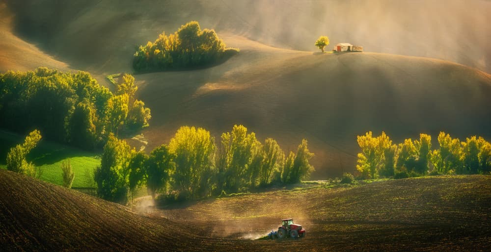 Autumn Farm Landscape by Krzysztof Browko — canvas wall art