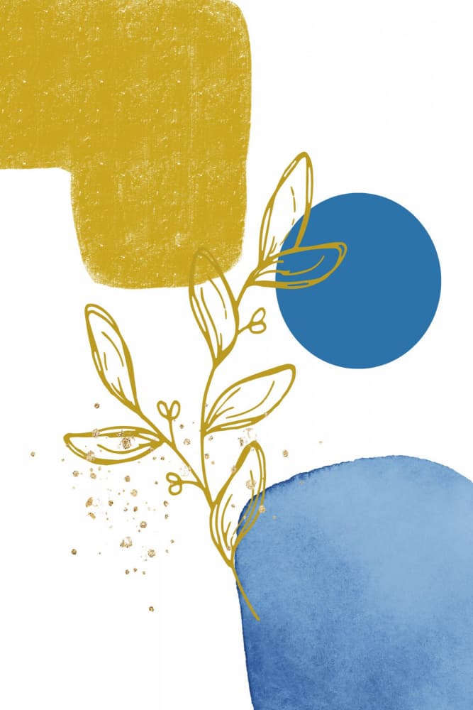 Golden Blue Botanical Abstract by Sally Ann Moss — canvas wall art