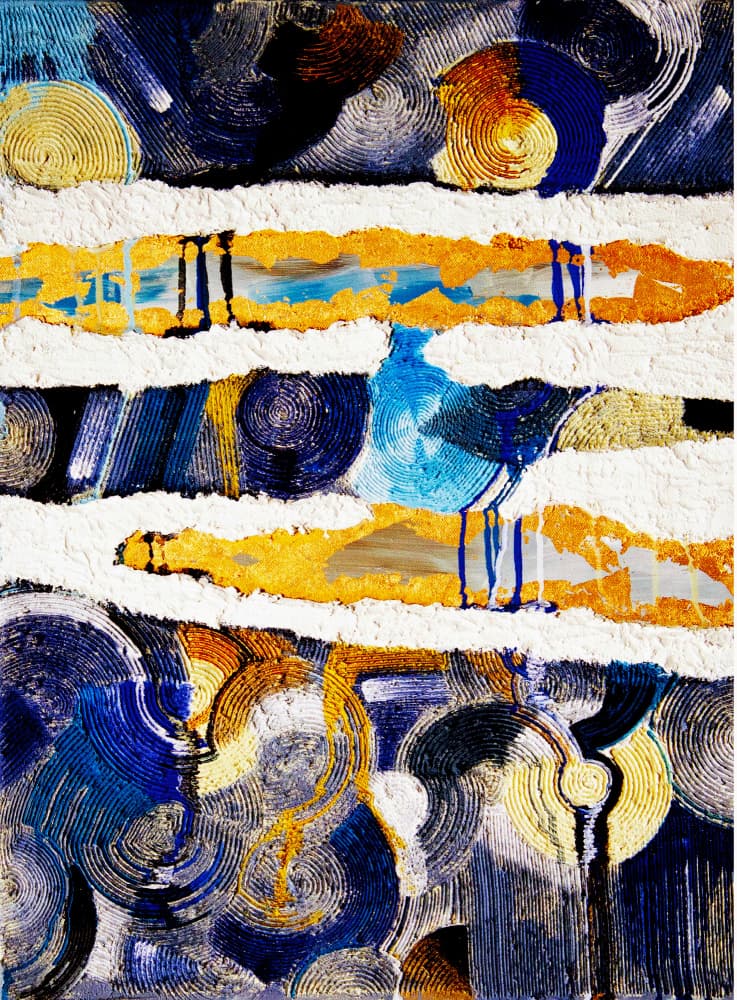 Golden Blue Swirls by Elle Belle Art — canvas wall art
