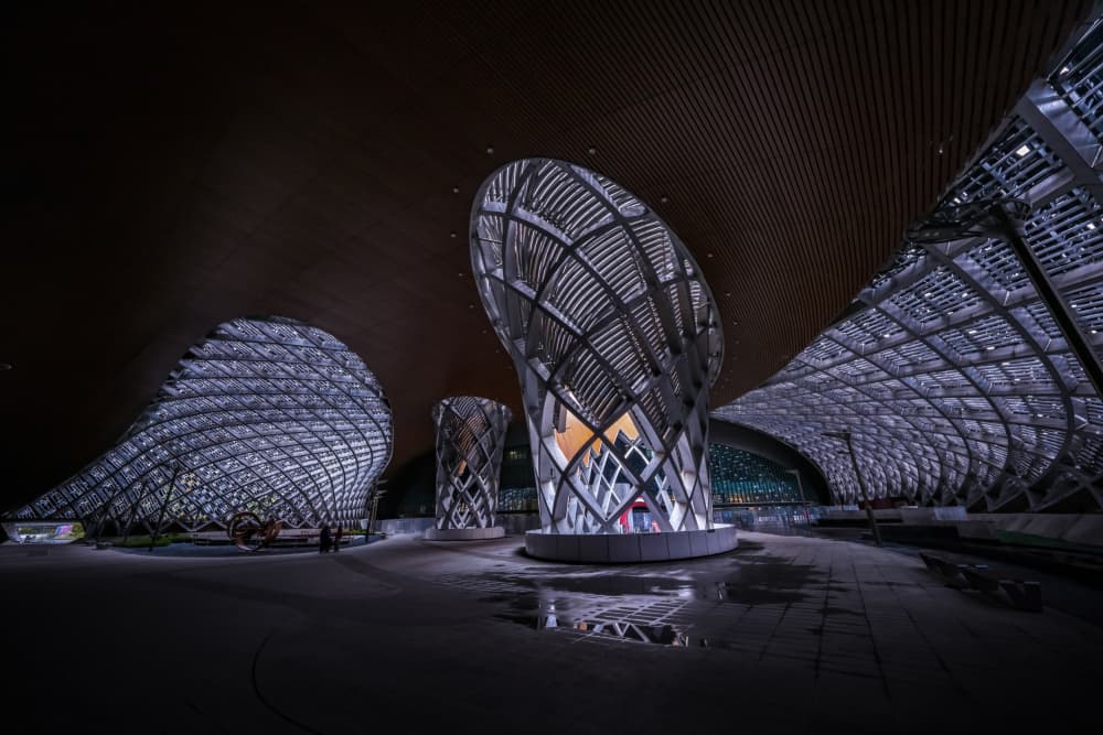 Futuristic Architectural Night by Raymond Ren Rong Liu — canvas wall art