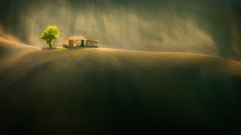 Golden Hillside Home by Krzysztof Browko — canvas wall art