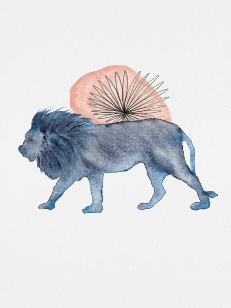 Serene Blue Lion Walk by Suchi Deb — canvas wall art