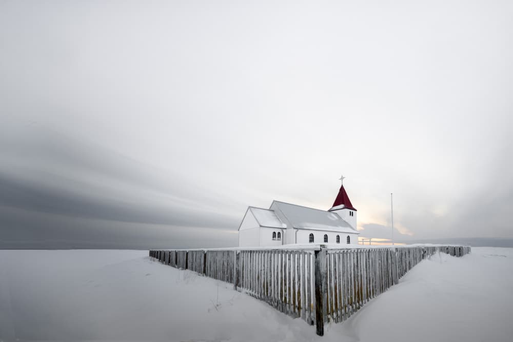 Icelandic Winter Church by Ti Wang — canvas wall art