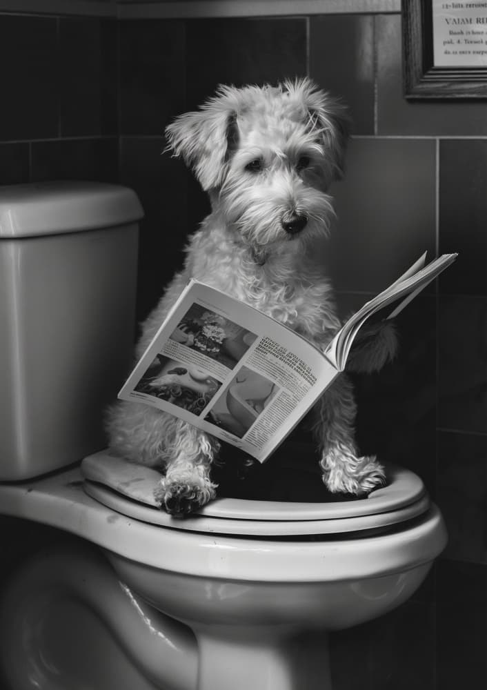 Dog Reading Newspaper by Niky Rahner — canvas wall art