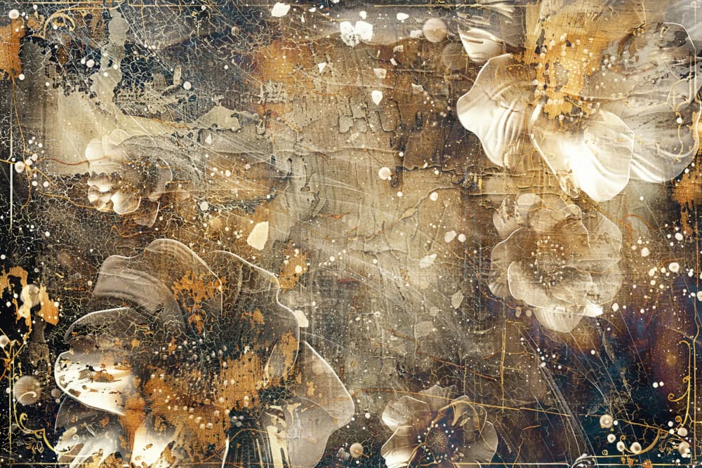 Golden Grunge Blooms by Rafal Kulik — canvas wall art