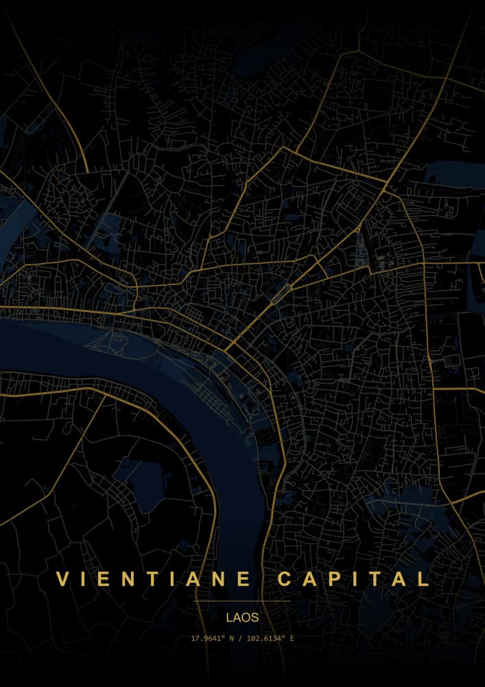 Vientiane Capital Map by HUGO — canvas wall art