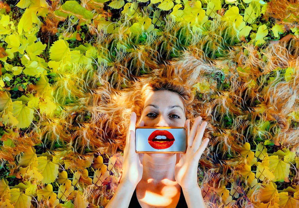 Autumn Leaves Red Lips by RABIA BASHA ARTIST — canvas wall art