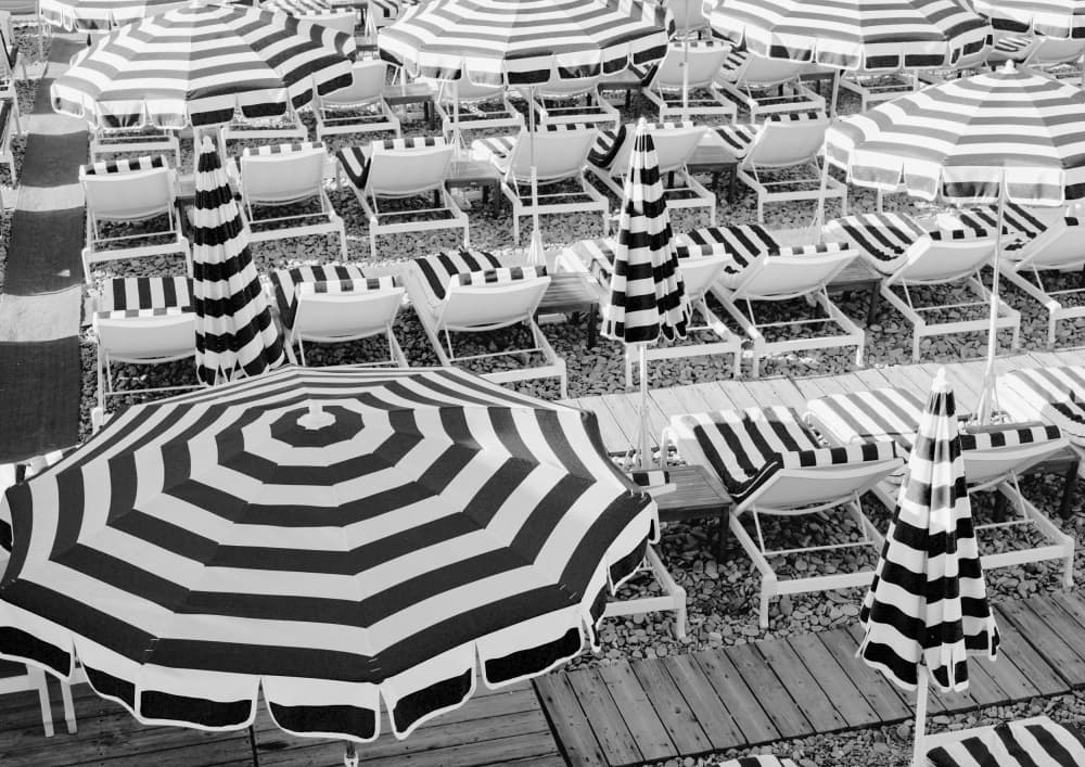 Striped Beach Umbrellas by Talitha McQueen — canvas wall art