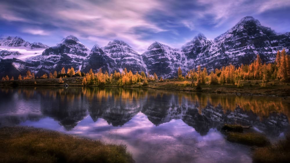 Golden Autumn Mountain Lake by Ruiqing P. — canvas wall art