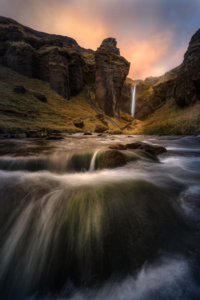 Golden Canyon Waterfall by Marian Kuric QEP — canvas wall art