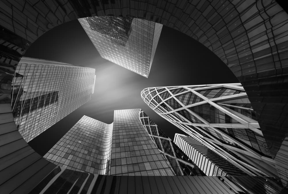 Modern City Skyscrapers Skyward by Antoni Figueras — canvas wall art