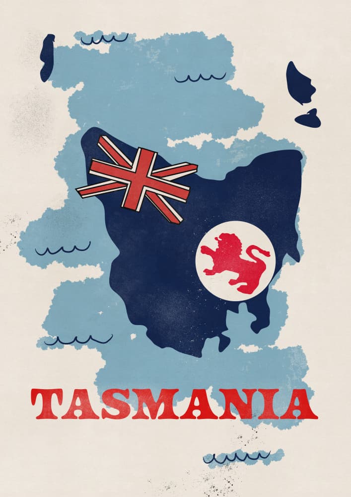 Vintage Tasmania Flag Map by Nicholas — canvas wall art
