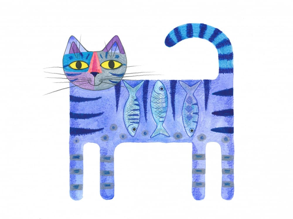 Playful Blue Striped Cat by Isabelle Brent — canvas wall art