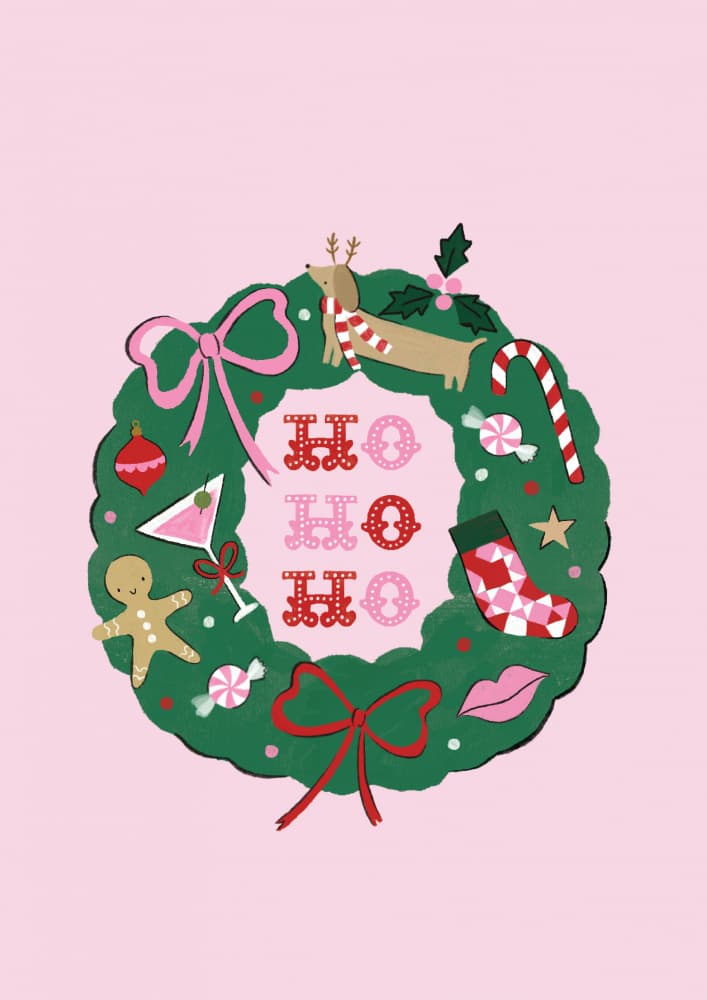 Festive Pink Christmas Wreath by Aislinn Simmonds — canvas wall art