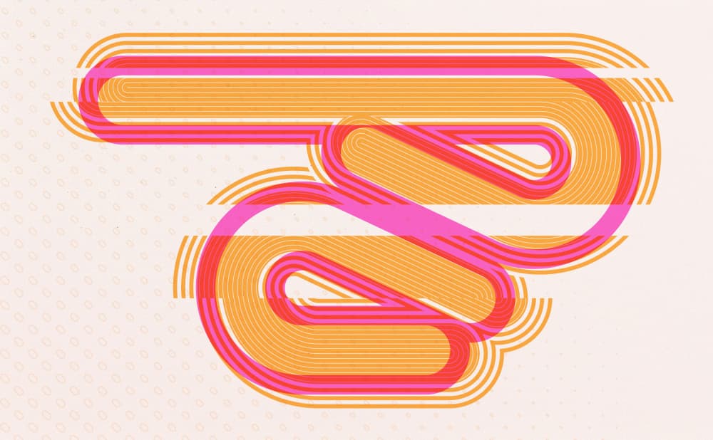 Orange Pink Retro Curves by Daniel DeLuna — canvas wall art